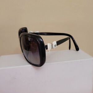 CHANEL Ribbon Sunglasses Plastic Black White
